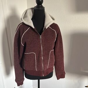 Sashimi Chic Burgundy Sherpa-Lined Hoodie size Large